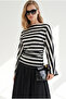 Women's Black White Draped Thick Striped Boat Neck Spanish Sleeve Blouse Blz-19003448 - 3