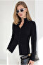 Women's Black Pleated Detailed Buttoned Knitwear Sweater Kzk-19001172 - 3