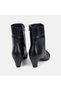 Women's Black Leather Heeled Boots with Drawstring Detail and Pointed Toe - 5