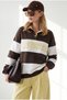 Women's Brown Polo Collar Color Detailed Oversize Embroidered Sweatshirt Swt-19000783 - 5