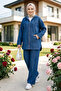 Women's Hooded Zippered Slim Jeans Dark Blue Tunic Trousers Set