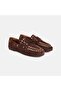Women's Brown Gold Studded Detailed Suede Loafer