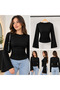 Modal Fabric Ruched Detail Wide Sleeves Women's Blouse - 3