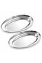 Stainless Steel Deep Oval Serving Tray 528.88*15%0cm, Stackable Food Serving Platters, Dishwasher Safe, Silver, Set of 2