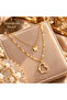Gold Color Double Layer Butterfly and Heart Zircon Stone Steel Necklace