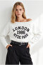 Women's White Boat Neck Printed Modal Buttoned Slim Sweatshirt Swt-19000799 - 2