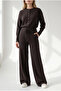 Women's Brown Top Cardigan Bottom Pants Knitwear Set Tkm-19000515 - 4