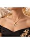 Gold Color Minimal Heart Design Zircon Stone Steel Necklace - 2