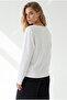 Women's White Boat Neck Printed Modal Buttoned Slim Sweatshirt Swt-19000799 - 6