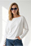 Women's Ecru Boat Neck Modal Buttoned Sweatshirt Swt-19000800 - 2
