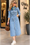 Levure Women's Long Sleeve Belted Long Length Denim Dress - 4