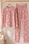 Patterned Crew Neck Suede Fabric Girls' Long Sleeve Pajama Set - 6