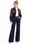 Navy Blue Waist-Tied Two-Tone Denim Jacket and Pants Set - 2