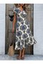 Women's Beige Short-Sleeved Double-Breasted Collared Waist-Tie Patterned Single Jersey Midi Dress - 3