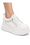 Women's White Platform Sneaker 5 cm Heel - Lace-Up Thick Sole Casual Shoes - 6