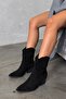Shane Women's Suede Black Embroidered Pointed Toe Thick Heeled Western Cowboy Boots - 7