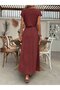 Women's Orange Crew Neck Short Sleeve Crop T-Shirt with Slit and Elastic Waist Maxi Skirt Set - 4
