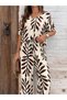 Women's Coffee Leaf Patterned V-Neck Short Sleeve Top and Wide Leg Pants Two-Piece Set - 3