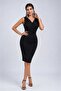 Women's Strappy Double-Breasted Collared Gathered Short Imported Crepe Dress - 3