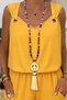 Women's Yellow V-Neck Sleeveless Strap Top with Ring Detail, Elastic Waist, and Pocketed Shorts Set - 2