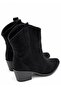 Shane Women's Suede Black Embroidered Pointed Toe Thick Heeled Western Cowboy Boots - 5