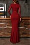 Women's Red Long Sleeve Crew Neck Lace Detailed Long Janjan Crepe Dress - 3