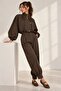 Women's Stand Collar Gold Button Crop Jacket & High Waist Pants Set - 5