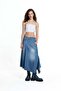 Blue Asymmetrical Slit Detailed Long Denim Skirt 19052 - 4