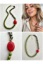 Asymmetrical Natural Stone Women's Necklace - Green and Red Howlite, Dalmatian Jasper Beaded |   Anguria - 2