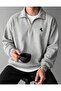 Gray Stand Collar Horse Print Sweatshirt