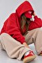 Girl's Oversize Basic Hoodie Sweatshirt Red – Hooded, Kangaroo Pocket, 3 Thread Fleece - 4