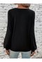Women's Black Half Zipper Ribbed Long Sleeve Pocket Cover Buttoned Camisole Blouse - 7
