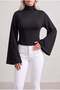 Women's Black Half Turtleneck High Neck Waist-Sitting Spanish Long Sleeve Blouse