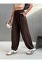 Women's Viscose Ribbed Waist Lace-Up Elastic Pockets Elastic Cuffs Loose Jogger Pants - Brown - 4