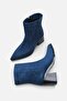 Sosa Navy Blue Suede Women's Pointed Toe Short Heeled Boots A016- K4002 - 7