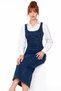 Navy Blue Strappy Maxi Denim Gilet Dress with Stitching Detail - 4