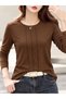 Different with Ribbed Detail – Women's Long Sleeve Crew Neck Viscose Blouse - 4