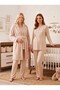 New Season Beige Shawl Collar Winter Plush Dressing Gown Button Detailed Design Long Sleeve Maternity Pajama Set - 2