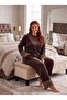 New Season Women's Velvet Crew Neck Plush Detailed Design Long Sleeve Plus Size (Oversized) Pajama Set - 6