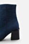 Sosa Navy Blue Suede Women's Pointed Toe Short Heeled Boots A016- K4002 - 5