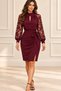Women's Turtleneck Lace Sleeve Belted Slit Short Janjan Crepe Dress - 6