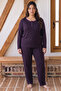 Purple Patterned Large Size Oversized Buttoned Viscose Knitted Pajama Set - 2