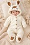 0-6 Months Lamb Patterned Plush Baby Jumpsuit Hooded Welsoft Jumpsuit