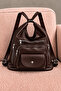 Women's Brown Multi-Compartment Soft Leather Adjustable Strap Flap Shoulder and Backpack Bag - 3