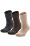 3 Pairs Women's Muline Yarn Towel Thermal Socks, Beige-Brown-Black