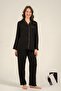 Long Sleeve Front Button Satin Shirt Women's Pajama Set
