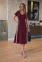 Women's short sleeve v-neck midi dress with side stripe detail in viscose two-thread fabric. - 3