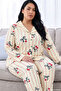 Yellow Patterned Thermal Fabric Ultra Soft Plus Size Oversized Buttoned Knitted Pajama Set