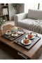 Rectangular Serving Tray Set Wood/Grey Color Elegant & Modern Design - 3