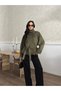 Premium Green Suede Stand-Up Collar Sheppard Leather Jacket with Buttoned Belt and Drawstring. - 2